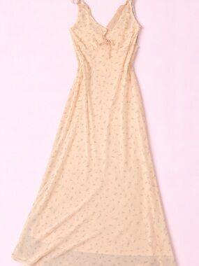 Light Peach Floral Slip Dress with Ruffle Details